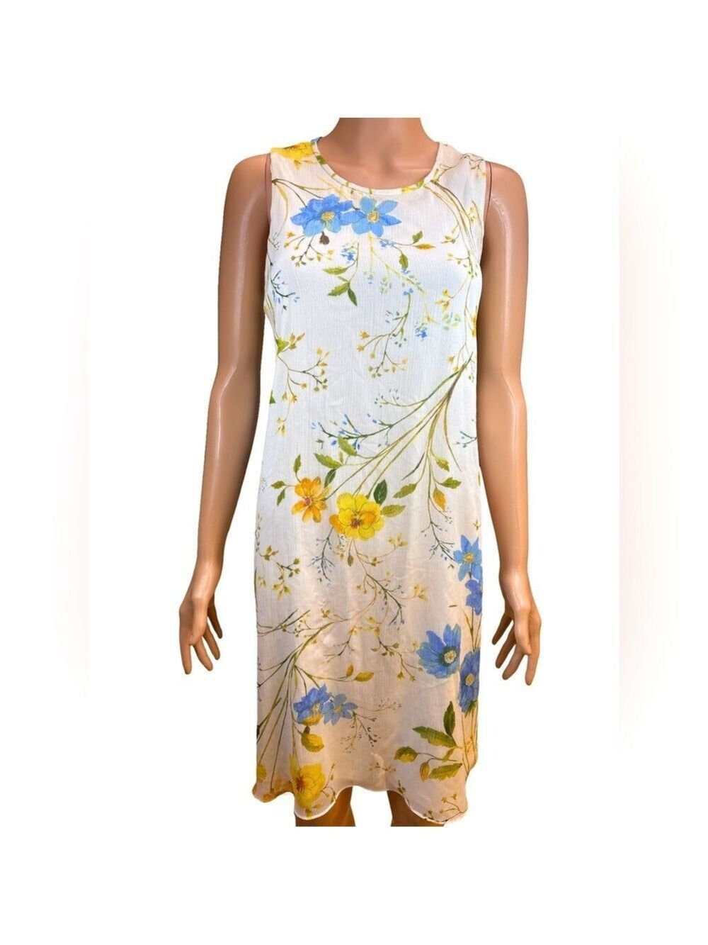 Calvin Klein Sleeveless Floral Dress Blue and Yellow Size 14